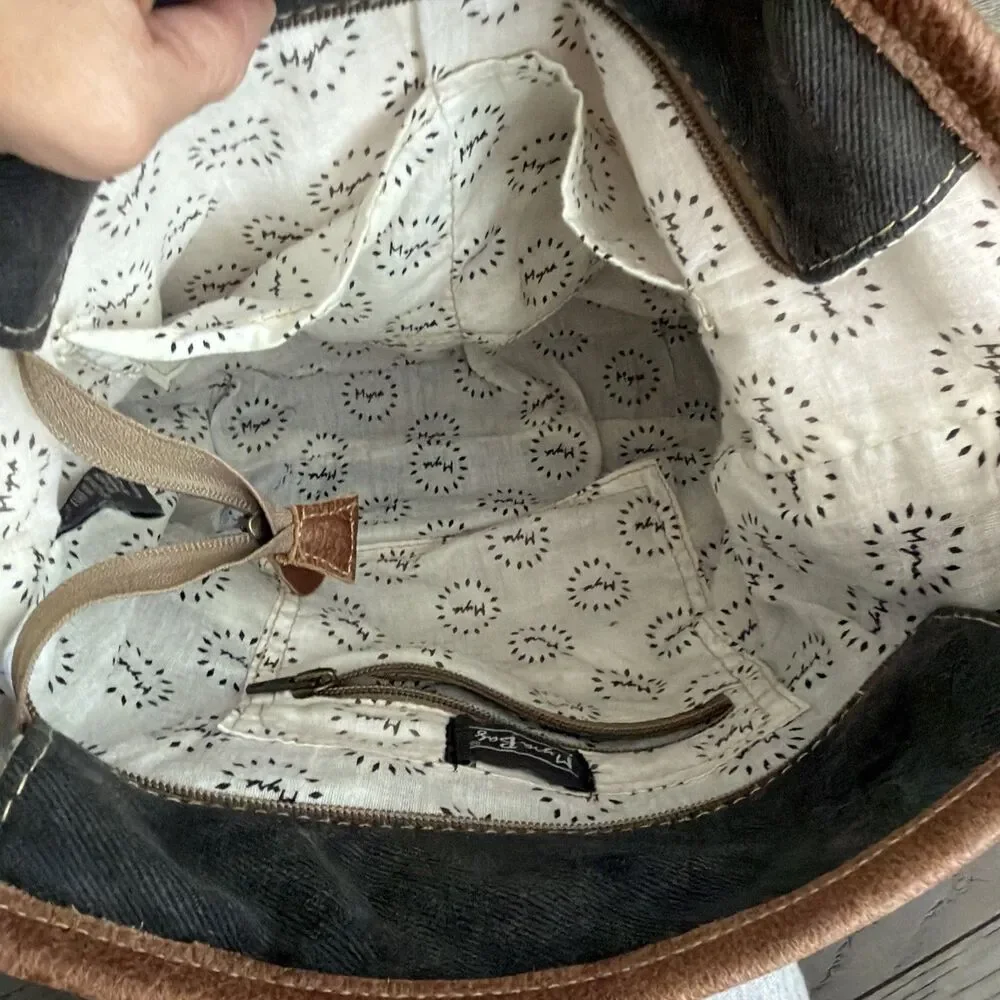 Myra Bag Exuberance Pink Shoulder Bag Crossbody Leather Cotton Carve - Picture 8 of 11